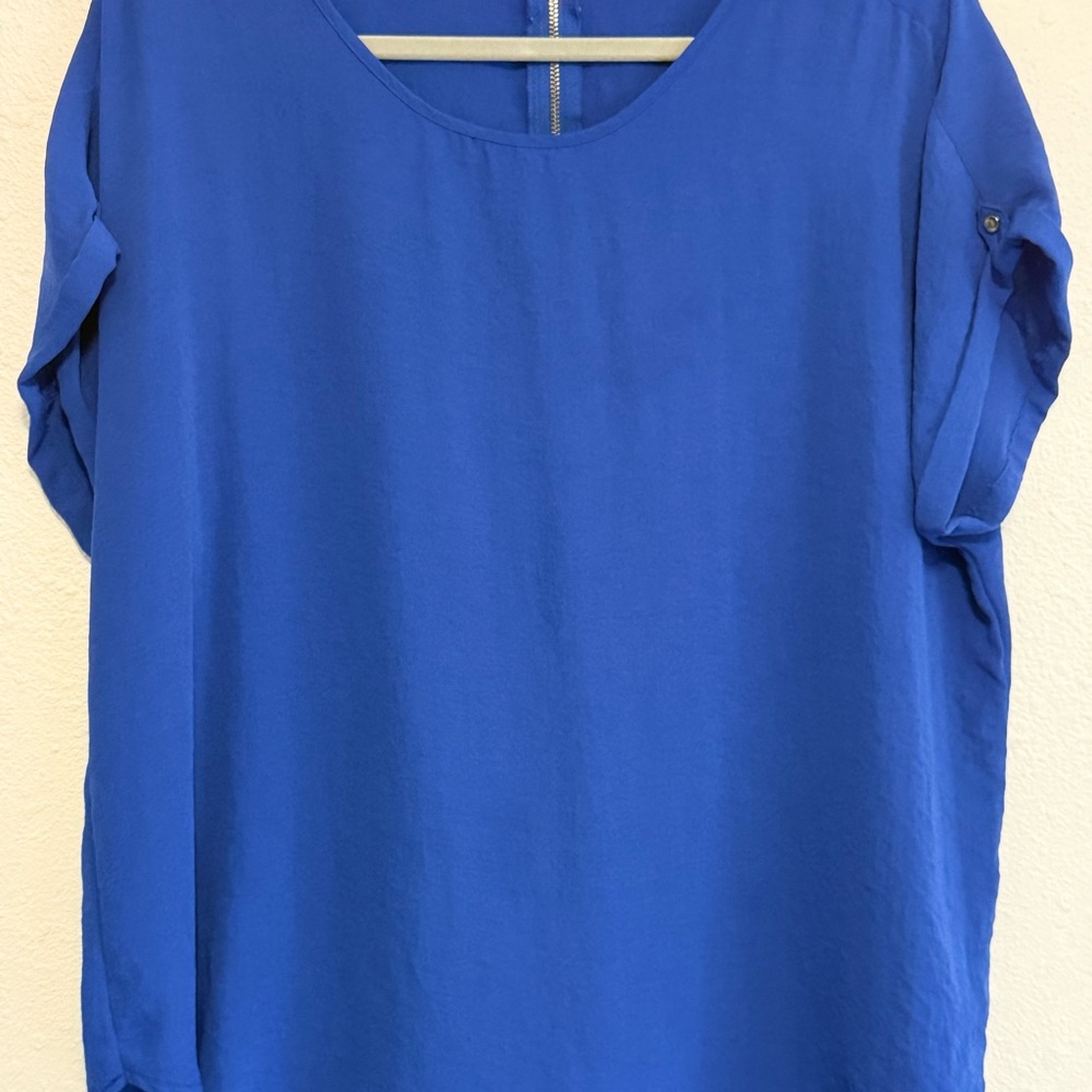 Blue Delton Zipper Back Blouse